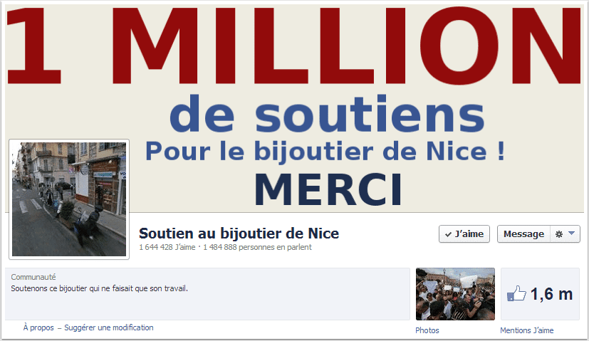 Page Facebook de soutien au bijoutier de Nice